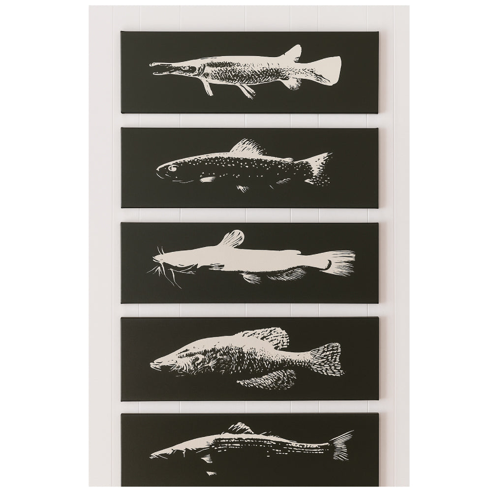 Freshwater Fish Wall Art – Set of 5 | 12"x36" Gallery Wrapped Canvas Prints