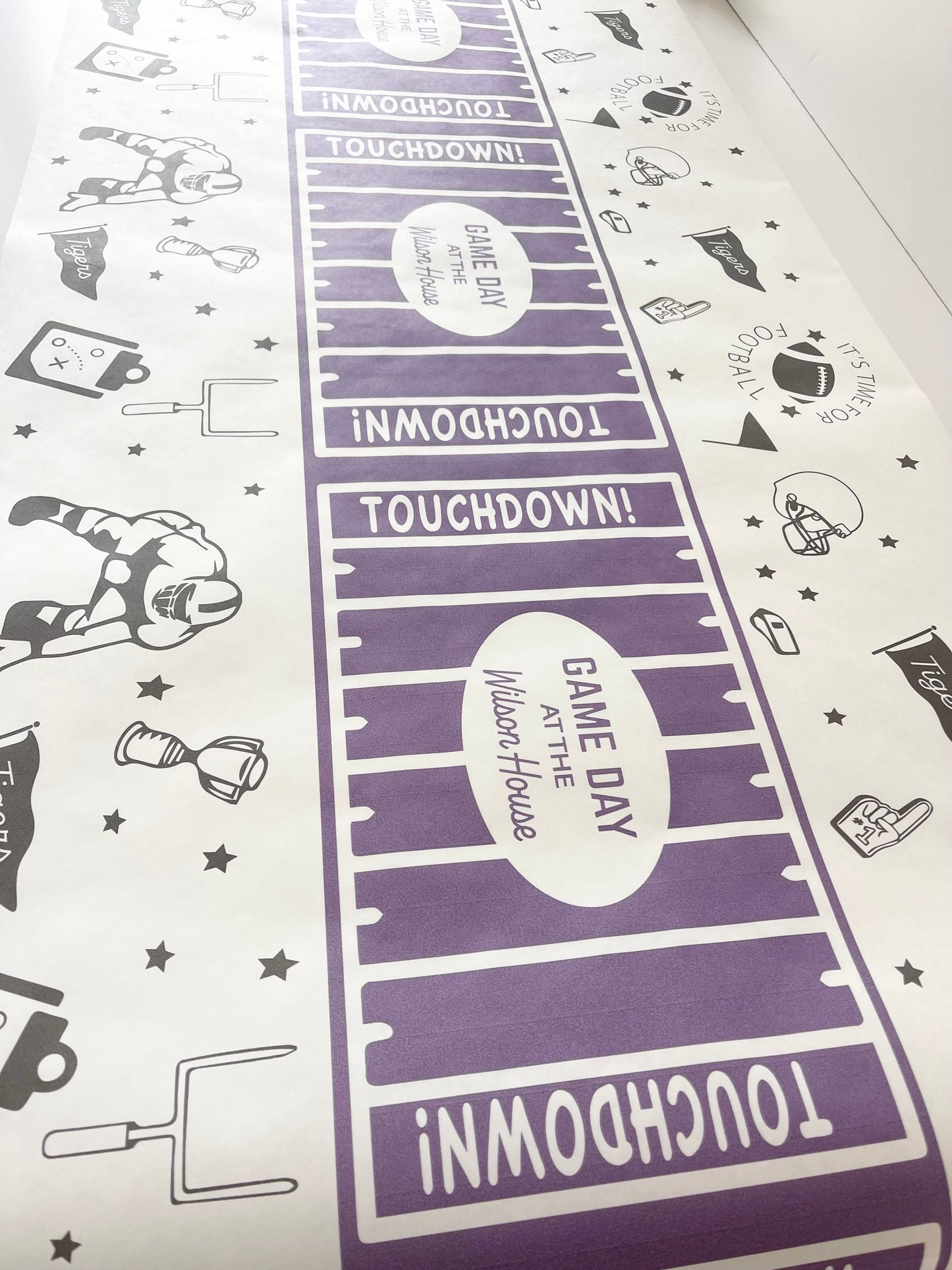 Custom Football Table Runner – 30" x 80" | Food-Safe Paper | Personalized with Mascot & Team Colors | Game Day Party Decor