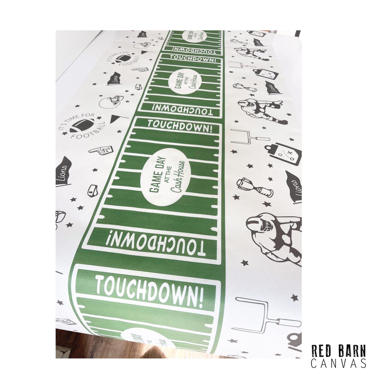 Custom Football Table Runner – 30" x 80" | Food-Safe Paper | Personalized with Mascot & Team Colors | Game Day Party Decor