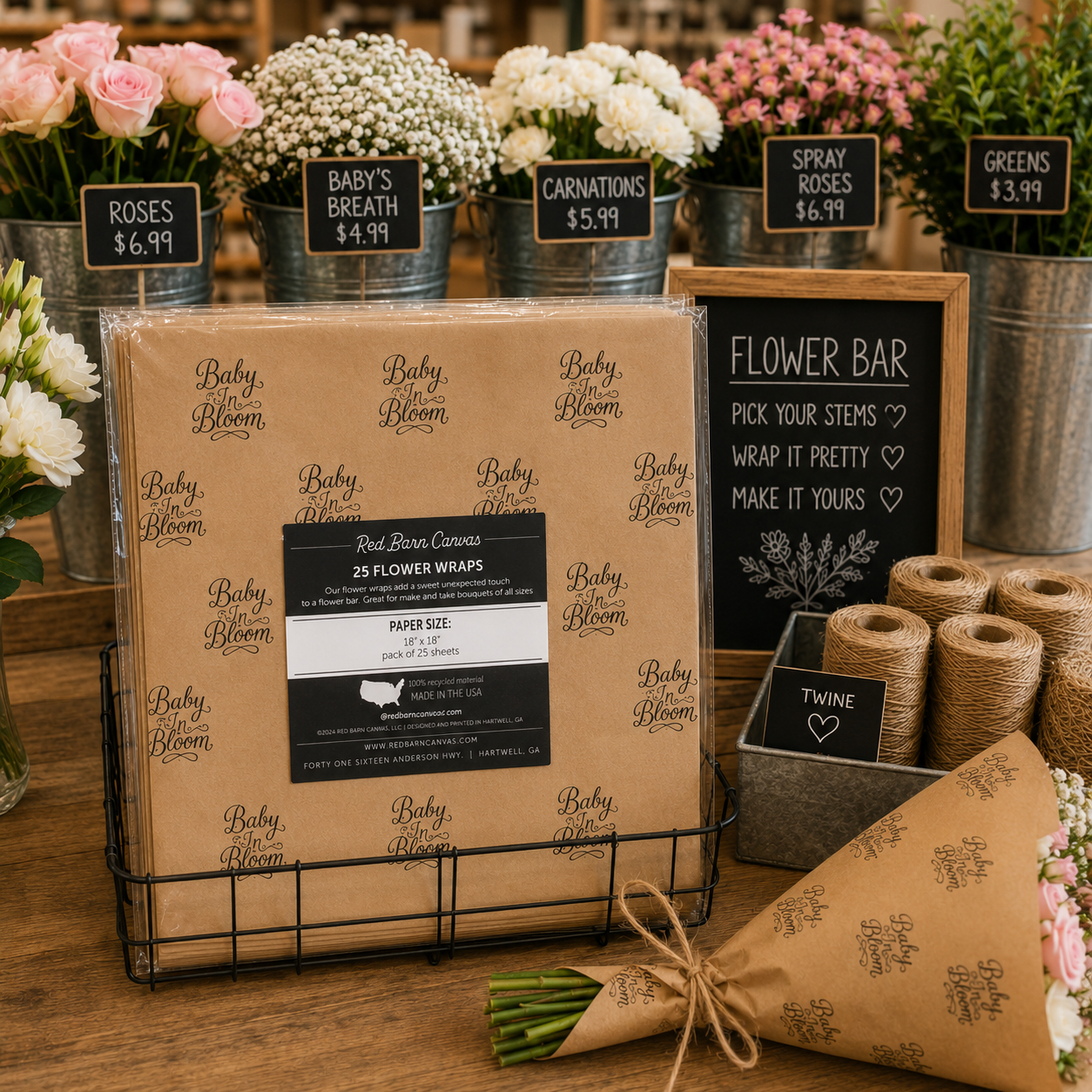 Baby In Bloom Script Flower Bouquet Wraps