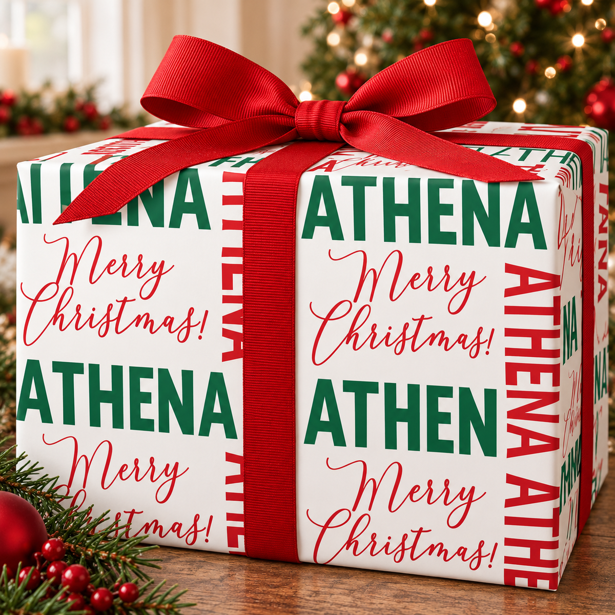 Your Name | Christmas Red and Green Gift Wrap
