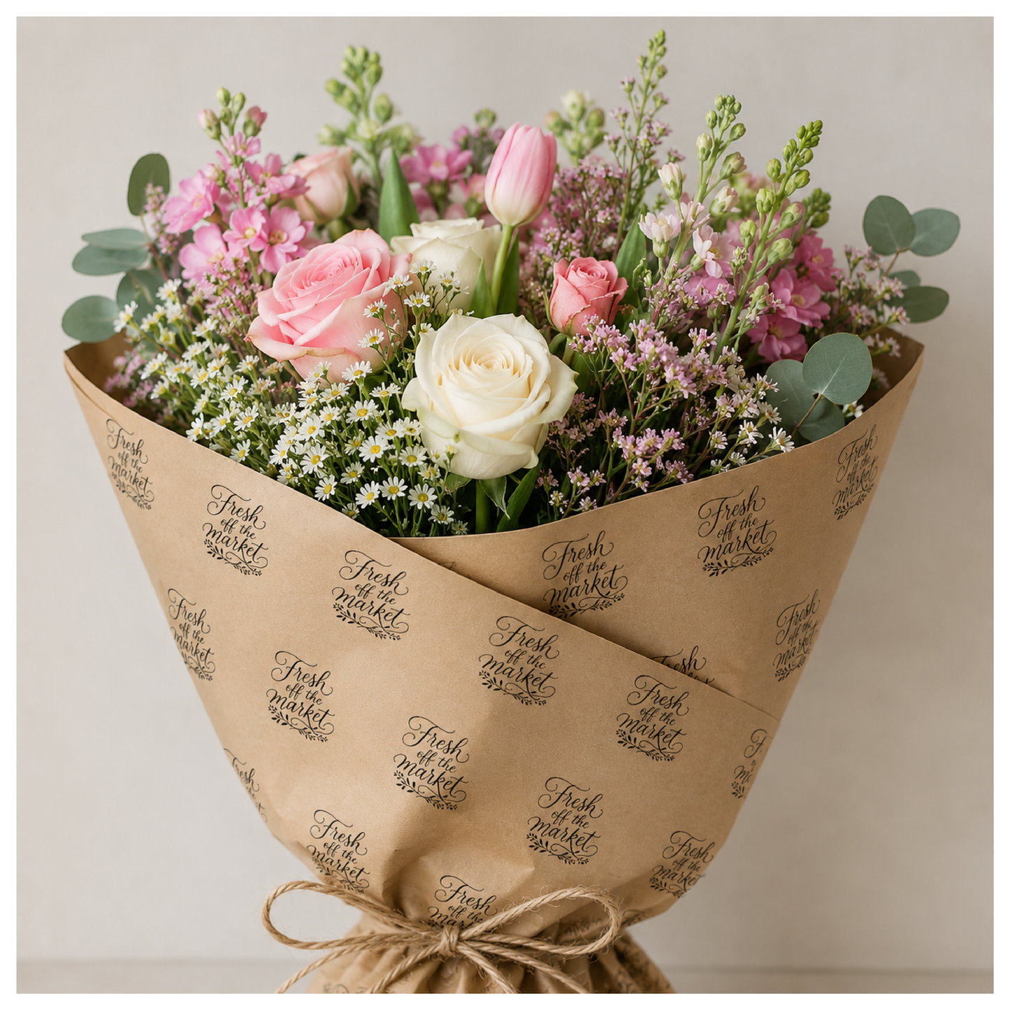 Fresh Off The Market Brown Flower Bouquet Wraps