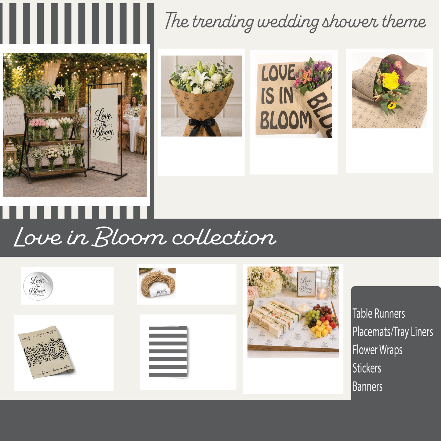 Love In Bloom Script Flower Bouquet Wraps