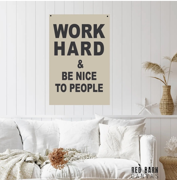 WORK HARD | Natural Canvas Tapestry