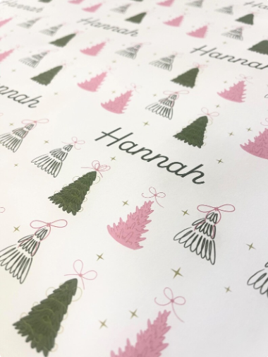 Personalized Christmas Paper | Pink Green Trees