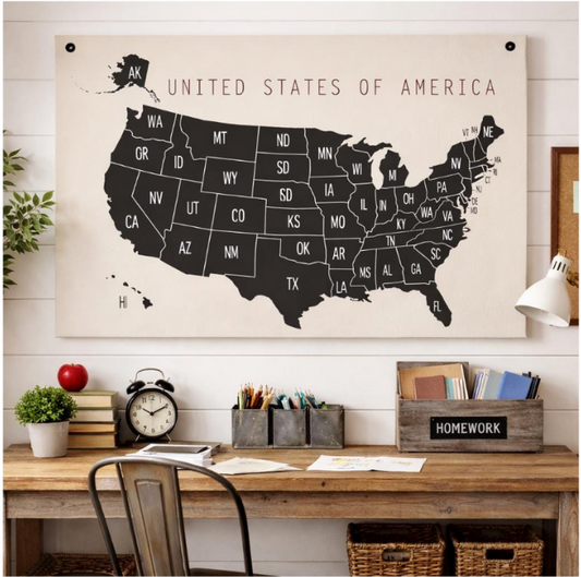 USA Map | Natural Canvas Tapestry