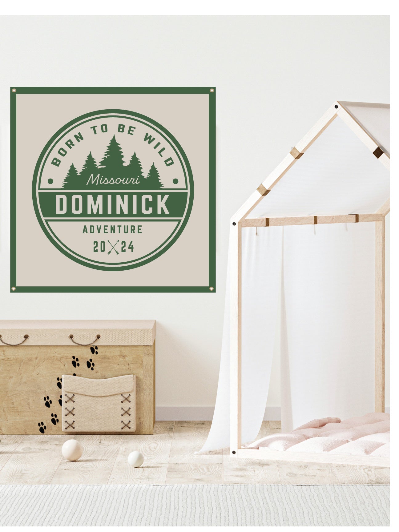 Born To Be Wild Camp, Personalized Canvas Flag Banner Blue / 18