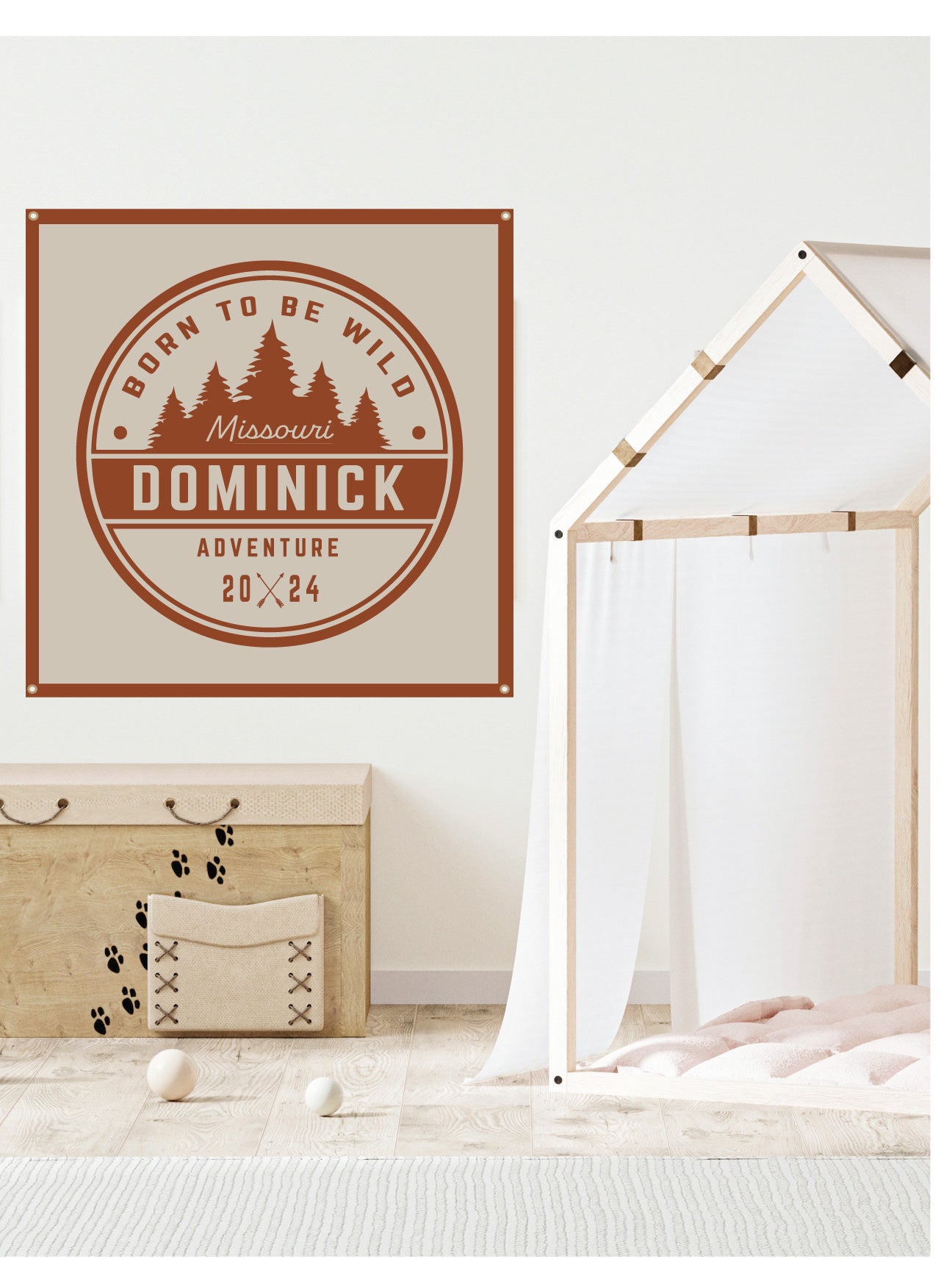born to camp Born To Be Wild Camp, Personalized Canvas Flag Banner Blue / 18"x24"
