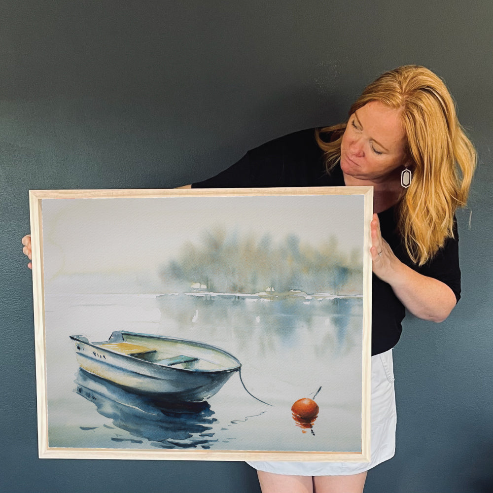 Framed Watercolor Boat Painting | Lake House Decor