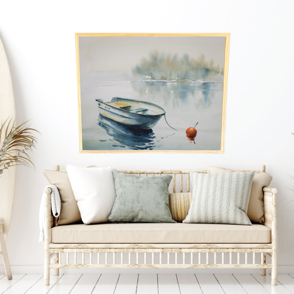 Framed Watercolor Boat Painting | Lake House Decor