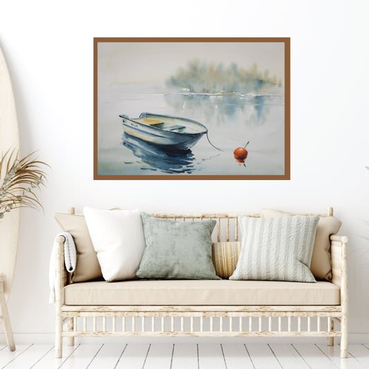 Framed Watercolor Boat Painting | Lake House Decor