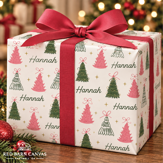 Personalized Christmas Paper | Pink Green Trees