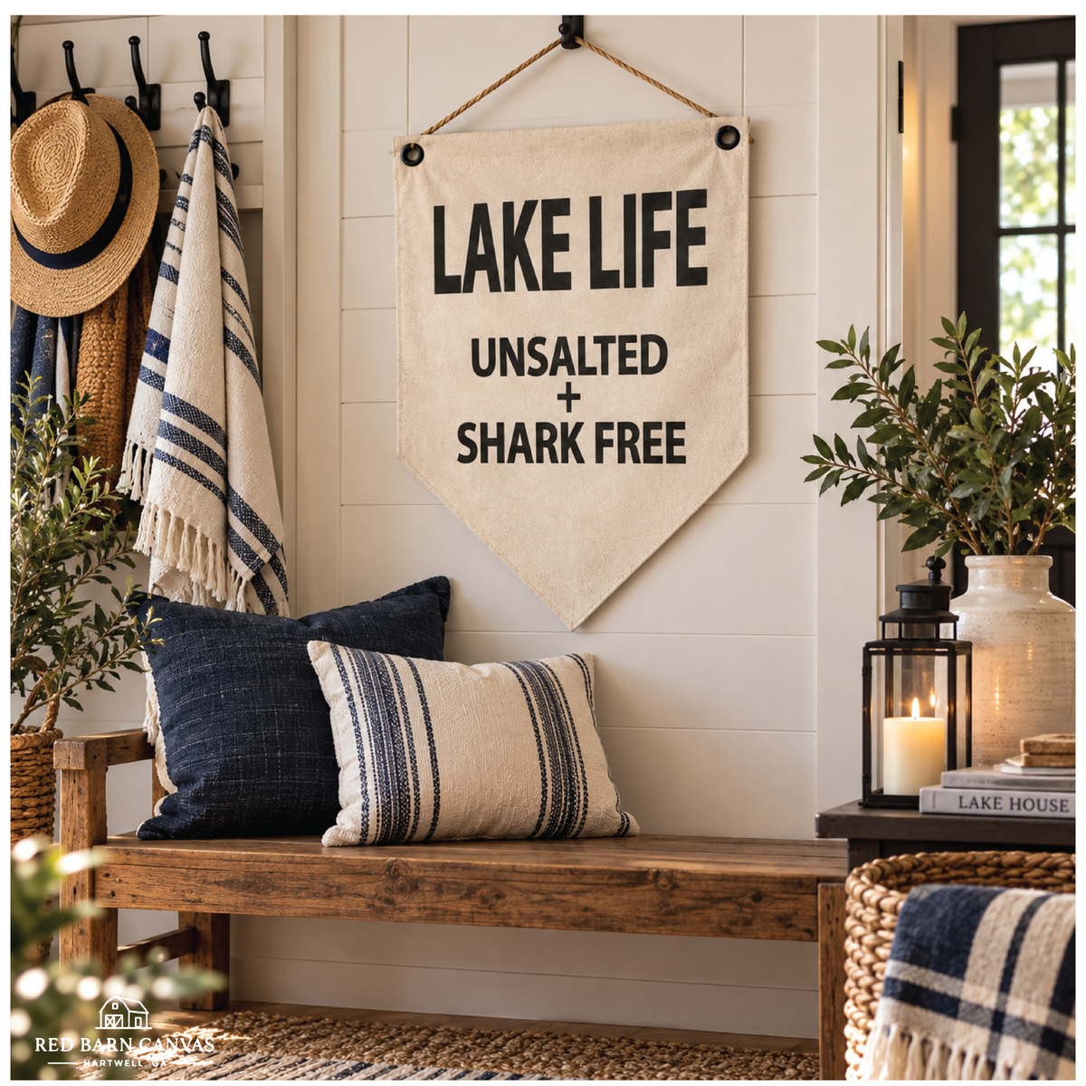 Lake Life Unsalted Shark Free | Natural Canvas Pennant