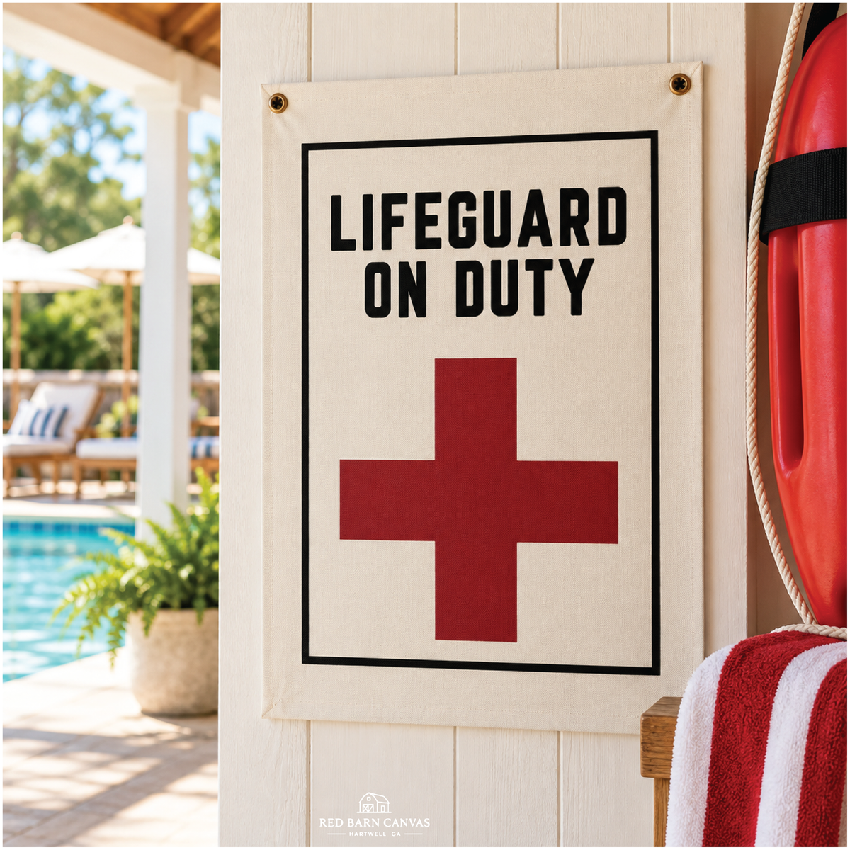 Lifeguard Flag | Natural Canvas Tapestry