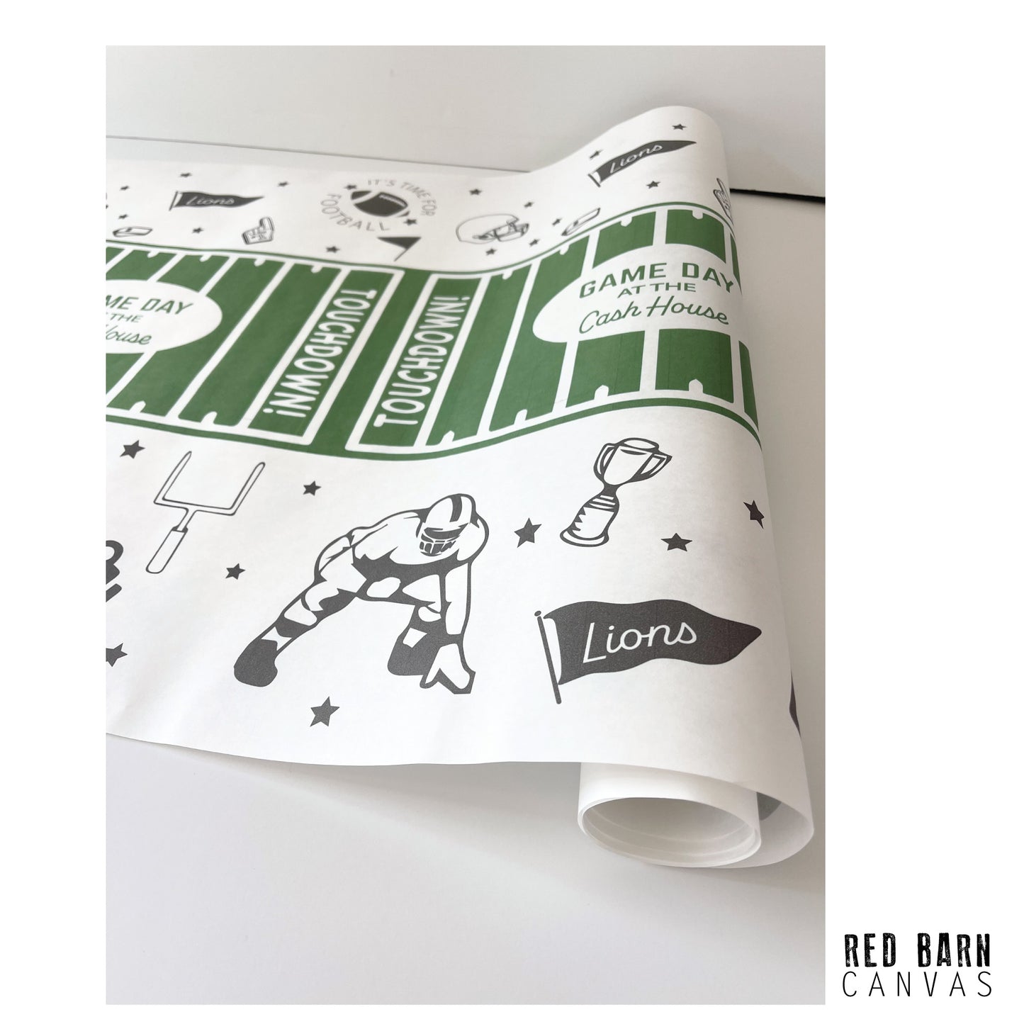 Custom Football Table Runner – 30" x 80" | Food-Safe Paper | Personalized with Mascot & Team Colors | Game Day Party Decor