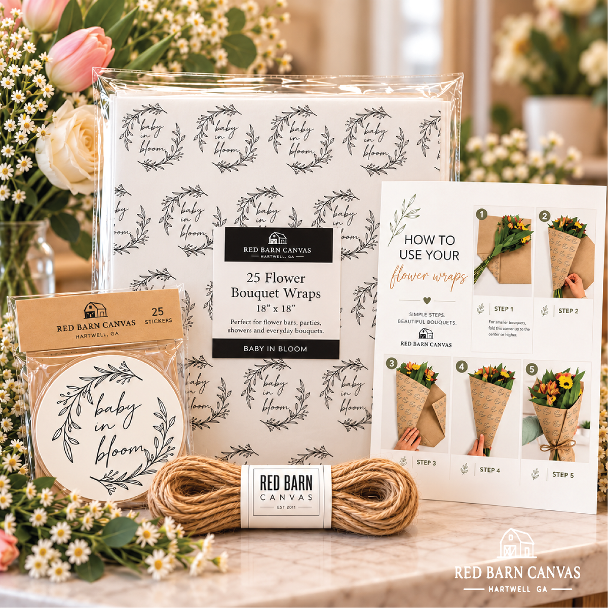 Baby in Bloom Flower Bar Starter Kit | Baby Shower Bouquet Wraps